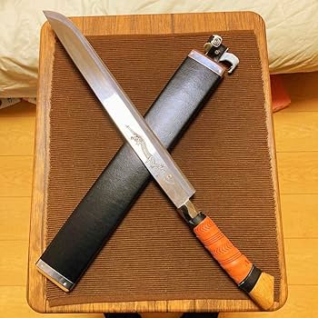 青銅入り 両刃 鉈 Amazon.co.jp: 長尺青紙二号割込一尺三寸剣鉈 昇り龍朱入彫り 裏